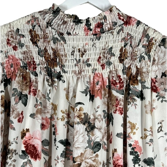 Labels Of Freedom Top Women's Size S Floral Smock Mock Neck Balloon Long Sleeve - Picture 2 of 11